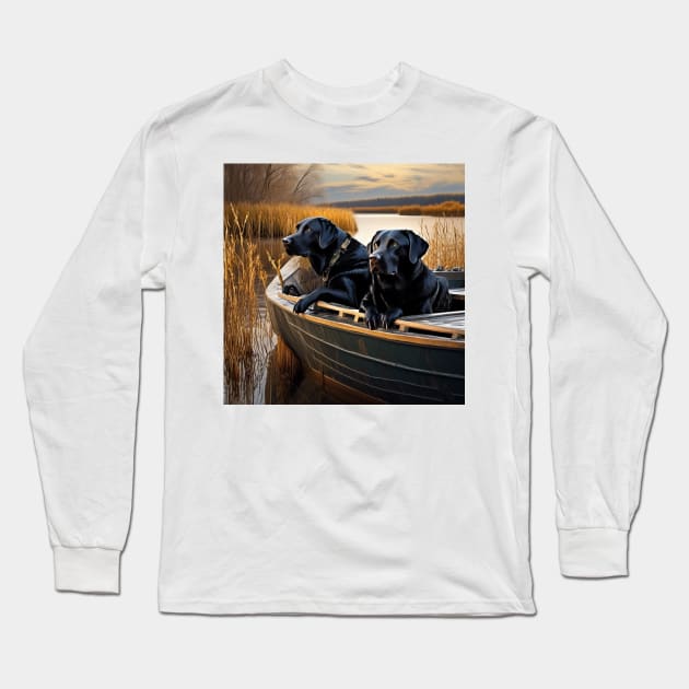 Black Labs on a Boat Long Sleeve T-Shirt by AnchoredK9s